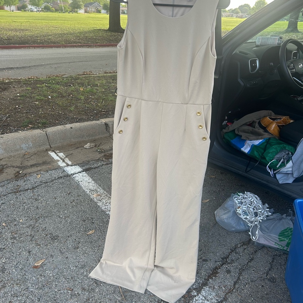 Elegant Cream Jumpsuit with Gold Accents